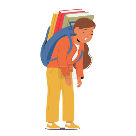Illustration for Exhausted Schoolchild, Eyes Drooping, Lugs A Burdensome Backpack, Slouched With Fatigue. Heavy Load Echoes The Weariness Of A Long Day, Etched In Silhouette Of Weary Determination. Vector Illustration - Royalty Free Image