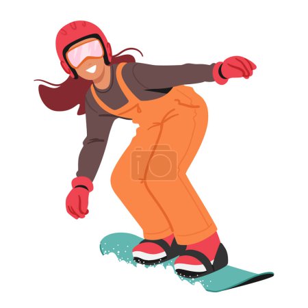 Illustration for Fearless Kid Glides Down Snowy Slopes On Snowboard, Carving Through The Winter Wonderland With Joyous Skill, Bundled Up In Colorful Winter Gear, Embracing The Chilly Adventure. Vector Illustration - Royalty Free Image