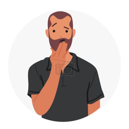 Illustration for Man With A Pallor Complexion, Clutching His Face In Distress, Exhibits Symptoms Of A Heart Attack, His Face Reflecting The Gravity Of The Alarming Health Crisis. Cartoon Vector Illustration - Royalty Free Image