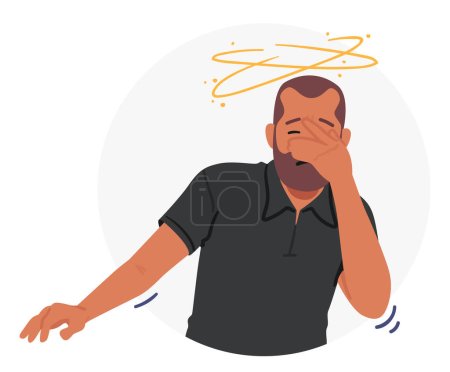Illustration for Man Clutches His Face, Pale And Dizzy, Exhibiting Symptoms Of A Heart Attack. His Distress Is Palpable, Underscoring The Urgency Of Seeking Medical Assistance Immediately. Cartoon Vector Illustration - Royalty Free Image