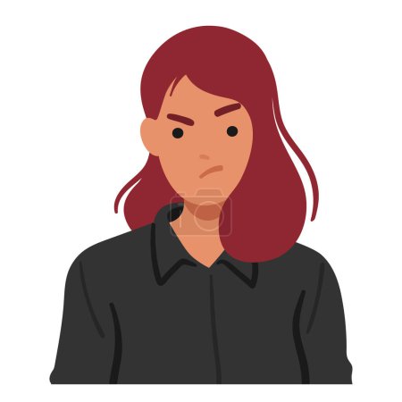 Illustration for Woman Dissatisfied Expression Reveals Furrowed Brows, Downturned Lips, And A Distant Gaze, Portraying Discontentment And Dissatisfaction In Her Facial Emotions. Cartoon People Vector Illustration - Royalty Free Image