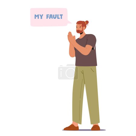 Illustration for Regretful Man Apologized Sincerely, Expressing Remorse And Saying My fault For Any Hurt Caused. His Words Conveyed Genuine Remorse And A Sincere Desire For Forgiveness. Cartoon Vector Illustration - Royalty Free Image