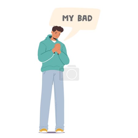 Illustration for Man Humbly Apologized With Sincerity In His Eyes, Expressing Remorse And Saying Sorry, My Bad, For Any Hurt Caused, Seeking Understanding And Forgiveness In His Heartfelt Words. Vector Illustration - Royalty Free Image