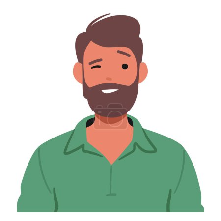Illustration for Charismatic Man With A Playful Wink, His Eyes Sparkling With Mischief, Accompanied By A Warm Smile That Radiates Friendliness And Charm. Joyous Male Character. Cartoon People Vector Illustration - Royalty Free Image