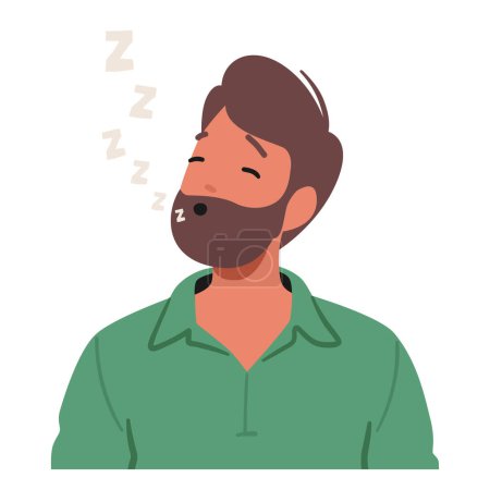 Téléchargez les illustrations : L'homme exhibe une émotion endormie, représentée par des yeux fermés et des zzz au-dessus de sa tête, signalant un repos paisible ou une somnolence alors qu'il adopte paisiblement le calme du sommeil. Illustration vectorielle des personnages de bande dessinée - en licence libre de droit