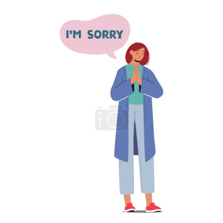 Illustration for Woman Humbly Apologized, Her Sincere Words Carrying Regret As She Said Sorry. Her Eyes Reflected Remorse, Seeking Forgiveness And Understanding In Delicate Art Of Apology. Cartoon Vector Illustration - Royalty Free Image