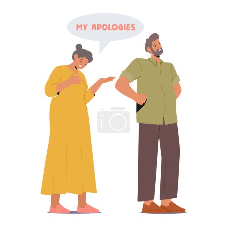 Illustration for Senior Woman Character Uttering A Heartfelt Apology to Husband, With Genuine Remorse, She Whispered Sorry, Acknowledging Her Mistake And Hoping For Forgiveness. Cartoon People Vector Illustration - Royalty Free Image