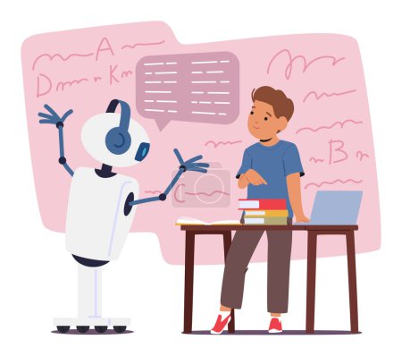 Illustration for Chatbot Guides Kids Through Interactive Lessons, Making Learning Enjoyable With Colorful Visuals And Engaging Activities. Simplifying Complex Topics, It Fosters Curiosity And Encourages Exploration - Royalty Free Image