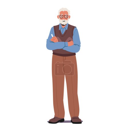 Illustration for Distinguished Senior Male Teacher Character, Chalk In Hand, Imparts Wisdom With Confident Demeanor, Ready To Illuminate The Minds Of Students In A Classroom Setting. Cartoon People Vector Illustration - Royalty Free Image