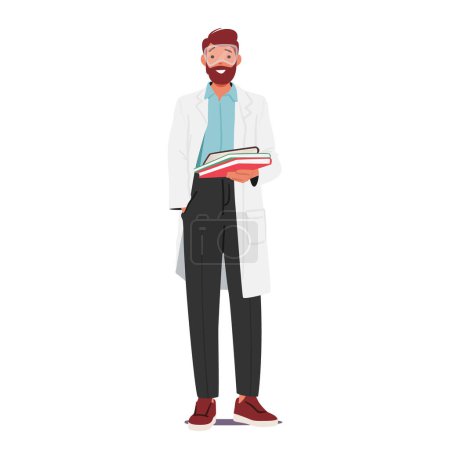 Illustration for Chemistry Teacher In A White Lab Coat, Passionate About Elements And Reactions, Engages Students With Expertise, Fostering Curiosity In The Fascinating World Of Science. Cartoon Vector Illustration - Royalty Free Image