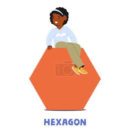 Téléchargez les illustrations : Le jeune apprenti s'assoit sur un hexagone, explorant le monde de la géométrie. La curiosité brille alors que l'enfant adopte la forme, une passerelle vers la découverte et la compréhension mathématiques. Illustration vectorielle de bande dessinée - en licence libre de droit