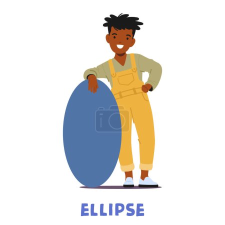 Illustration for Curious Kid Character with Ellipse Exploring The Fascinating World Of Geometry With Excitement, Discovering Shapes And Unlocking The Secrets Of Mathematical Wonders. Cartoon People Vector Illustration - Royalty Free Image