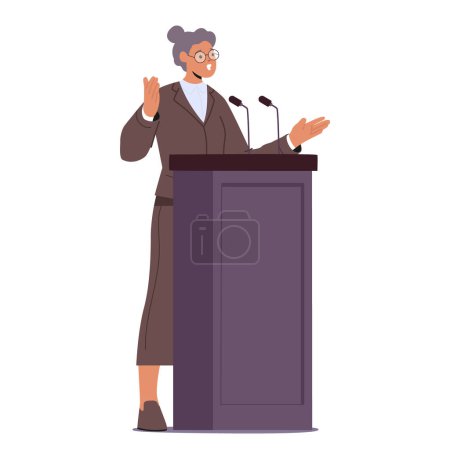 Ilustración de Mujer oradora apasionadamente articula ideas, cautiva a las audiencias con elocuencia, y empodera a través de una comunicación efectiva, rompiendo barreras con sus discursos convincentes y presencia influyente - Imagen libre de derechos