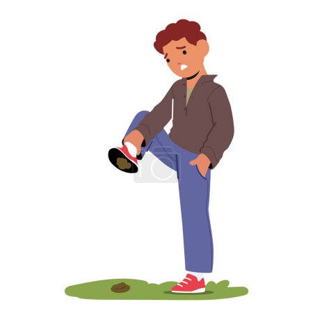 Boy Character Unsuspectingly Stepped Into A Pile Of Poop In The Comedic Mishap, Epitomizing A Classic Kid Fail Moment, Eliciting Laughter And Dismay Simultaneously. Cartoon People Vector Illustration