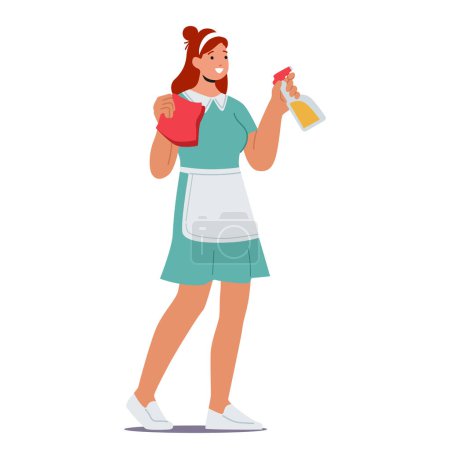 Illustration for Woman Maid, Dedicated Professional Who Ensures Cleanliness And Order In Homes Or Establishments, Performing Various Domestic Tasks With Skill, Efficiency And Attention To Detail. Vector Illustration - Royalty Free Image