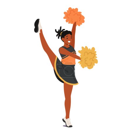Illustration for Spirited Cheerleader Girl Character Energizes Crowd With Infectious Enthusiasm. Pompoms Twirl In Perfect Sync, Radiating Joy And School Spirit With Dynamic Performance. Cartoon Vector Illustration - Royalty Free Image
