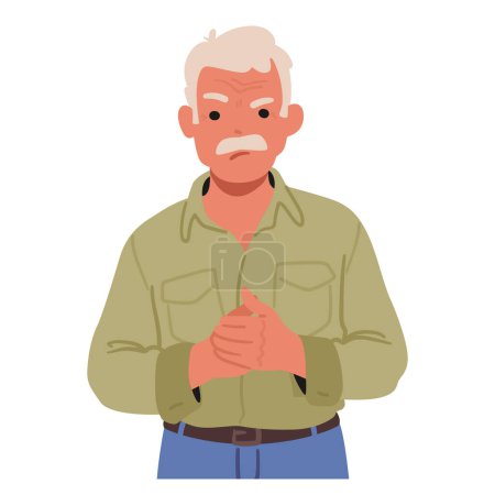 Illustration for Indignant Elderly Gentleman Scowls, His Furrowed Brows Revealing Displeasure. Vector Character Disgruntled By Perceived Disrespect, He Demands Acknowledgment Due Regard For His Age And Experience - Royalty Free Image