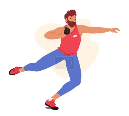 Illustration for Shot Put Athlete Exhibits Exceptional Strength And Technique, Launching A Heavy Spherical Shot With Precision. His Explosive Power And Focused Form Showcase Athleticism And Determination, Vector - Royalty Free Image