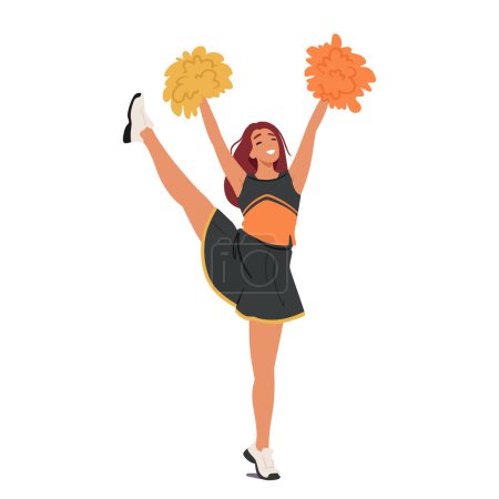 Illustration for Vibrant Cheerleader With Infectious Energy, Adorned In Spirited Colors, Brandishing Pompoms. Radiant Smile, Captivating Moves, She Embodies Team Spirit, Igniting Cheers With Enthusiastic Gesture - Royalty Free Image
