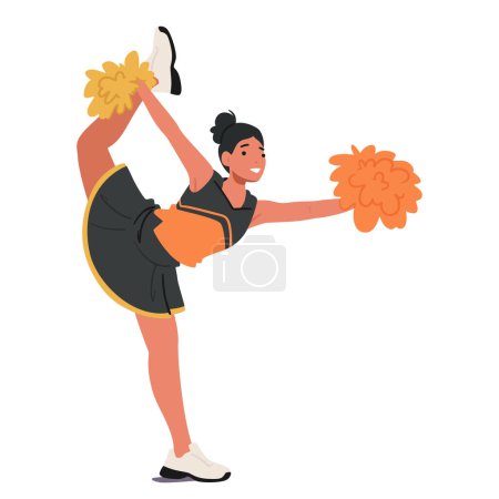 Illustration for Vibrant Cheerleader Girl Character, Adorned In Spirited Colors, Dances With Enthusiasm, Pom-poms In Hand. Radiating Energy, She Embodies Team Spirit, Captivating The Crowd With Her Dynamic Performance - Royalty Free Image