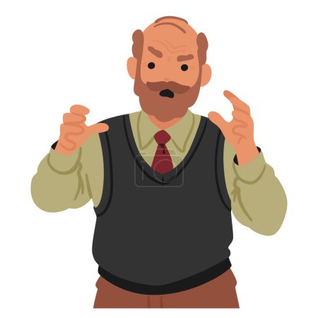 Illustration for Furrowed Brows And Stern Gaze Define The Angry Senior Man. His Frustration Is Palpable, Etched On A Weathered Face That Mirrors A Lifetime Of Character Experiences. Cartoon People Vector Illustration - Royalty Free Image