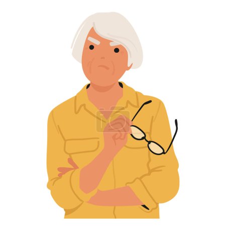 Illustration for Offended Elderly Woman Character Scowled, Her Furrowed Brows Expressing Displeasure. Disdain Lingered In Her Eyes As She Retreated, Disapproving Of Perceived Disrespect. Cartoon Vector Illustration - Royalty Free Image