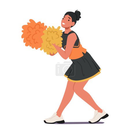 Illustration for Vibrant Cheerleader Girl Twirls Pom-poms, Radiating Energy With Spirited Dance. Graceful Moves, Synchronized Jumps, And Infectious Enthusiasm Captivate The Crowd, Igniting A Lively, Rhythmic Spectacle - Royalty Free Image