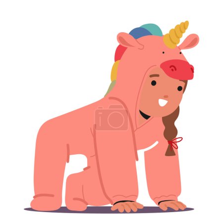 Illustration for Child Joyfully Wears A Unicorn-themed Kigurumi Pajama, Radiating Whimsy And Innocence. Colorful, One-piece Outfit Brings Imagination To Life, Creating A Magical Bedtime Experience Filled With Dreams - Royalty Free Image