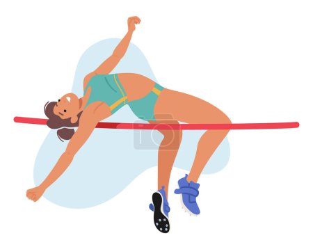 Illustration for High Jump Athlete Exhibits Explosive Power And Precise Technique, Soaring Gracefully Over A Bar With A Combination Of Speed, Agility, And Exceptional Vertical Leap. Cartoon People Vector Illustration - Royalty Free Image