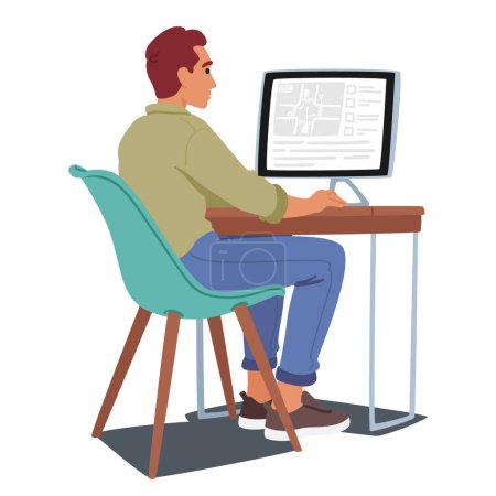Illustration for Man Successfully Navigates A Computerized Driving Test At The Driving School. Character Demonstrating Proficiency In Road Rules, Safety, And Vehicle Operation. Cartoon People Vector Illustration - Royalty Free Image