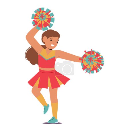 Illustration for Delightful Cute Cheerleader Girl Character With A Radiant Smile, Adorned In A Vibrant Uniform, Gracefully Twirling Pompoms, Spreading Joy With Each Spirited Cheer. Cartoon People Vector Illustration - Royalty Free Image