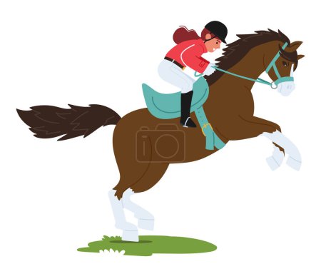 Illustration for Joyful Giggles Dance Through The Air As A Child Confidently Guides A Gentle Horse, Forming An Enchanting Duo Where Trust And Innocence Intertwine In A Blissful Horseback Adventure. Vector Illustration - Royalty Free Image