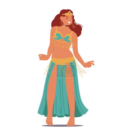 Illustration for Graceful Eastern Woman Adorned In Vibrant Attire, An Captivates With Mesmerizing Belly Dance Movements. Fluid Undulations And Rhythmic Steps Showcase Cultural Elegance And Feminine Allure, Vector - Royalty Free Image