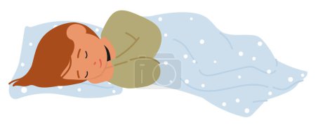 Téléchargez les illustrations : Sweet Dreams Embrassez une scène paisible comme un bébé mignon dort au lit, entouré de chaleur et de tranquillité, petit personnage enfant enveloppé dans le confort des rêves. Illustration vectorielle des personnages de bande dessinée - en licence libre de droit
