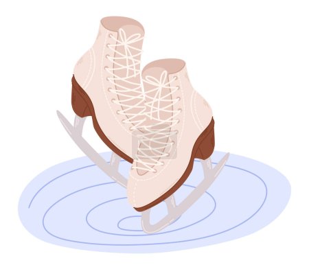Illustration for Female Ice Skates, Specially Designed Footwear With Blade For Gliding On Ice., Provide Ankle Support And Balance For Figure Skating, Ice Dancing, Or Recreational Skating. Cartoon Vector Illustration - Royalty Free Image