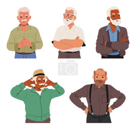 Illustration for Elderly Men, Dismayed And Hurt, Express Offense, Their Seasoned Hearts Wounded By Perceived Slights. Emotions Deepen With Age, Demanding Understanding And Empathy. Cartoon People Vector Illustration - Royalty Free Image