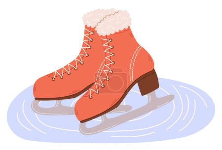 Téléchargez les illustrations : Les patins à glace féminins sont des chaussures spécialement conçues avec des lames, permettant des glissements gracieux sur glace. Ils offrent un soutien à la cheville et un ajustement confortable pour les femmes patinage artistique ou activités récréatives sur glace - en licence libre de droit