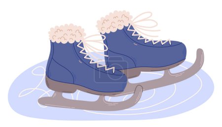 Illustration for Blue Male Ice Skates, Specially Designed Footwear With Sturdy Blades For Gliding On Ice. They Provide Ankle Support And Precision Control, Enhancing Performance And Safety In Ice Skating Activities - Royalty Free Image