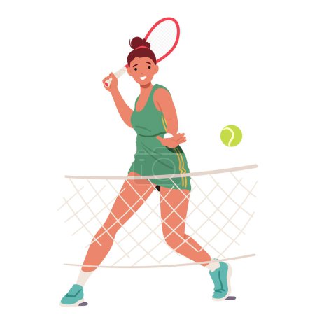 Illustration for Graceful And Determined Female Character Glides Across The Court With Precision. Her Powerful Strokes And Agile Movements Reflect A Passion For Tennis, Embodying Skill And Athleticism With Every Swing - Royalty Free Image