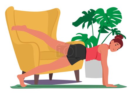 Ilustración de La rutina de ejercicios matutinos de carácter femenino incluye actividades de estiramiento o yoga, aumenta la energía, mejora la flexibilidad y promueve el bienestar general para el día a día. Dibujos animados Gente Vector Ilustración - Imagen libre de derechos