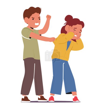 Illustration for Furious Boy And Girl Clash In Heated Argument, Escalating To Physical Altercation. Tempers Flare As Harsh Words Turn Into Aggressive Actions, Sparking A Tumultuous Quarrel. Cartoon Vector Illustration - Royalty Free Image