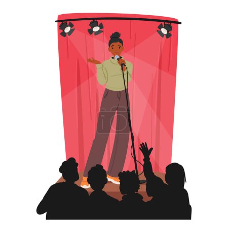 Illustration for Artist Girl Confidently Commands The Stage, Delivering Punchlines With Impeccable Timing. Their Wit And Humor Resonate, Captivating The Audience With Laughter In Memorable Stand-up Comedy Performance - Royalty Free Image