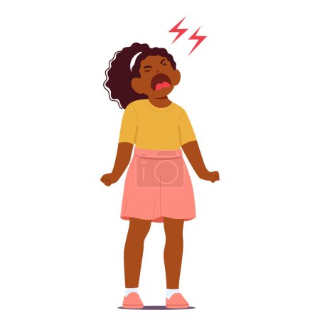 Illustration for Black Child Girl Unleashes Hysterical Screams In A Tantrum, Emotions Unbridled. Uncontrollable Outburst Echoes, Expressing Frustration And Overwhelming Feelings In A Turbulent Display Of Distress - Royalty Free Image