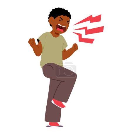 Illustration for Agitated Child Boy Character Wails Uncontrollably, Succumbing To A Tantrum. Hysterical Screams Pierce The Air, Reflecting Intense Emotional Turmoil In A Moment Of Distress. Cartoon Vector Illustration - Royalty Free Image