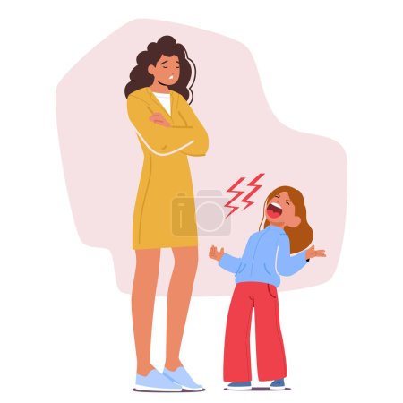 Illustration for Distraught Child Unleashes Piercing Screams In A Tantrum, Leaving A Despondent Mother Character Grappling With The Challenge Of Soothing her Inconsolable Little One. Cartoon People Vector Illustration - Royalty Free Image