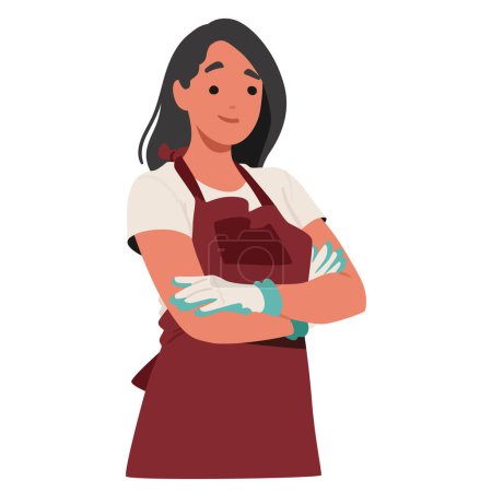 Illustration for Confident Woman Stands With Crossed Arms, Donning An Apron And Garden Gloves, Ready For A Day Of Gardening. Gardener or Farmer Female Character Ready for Work. Cartoon People Vector Illustration - Royalty Free Image
