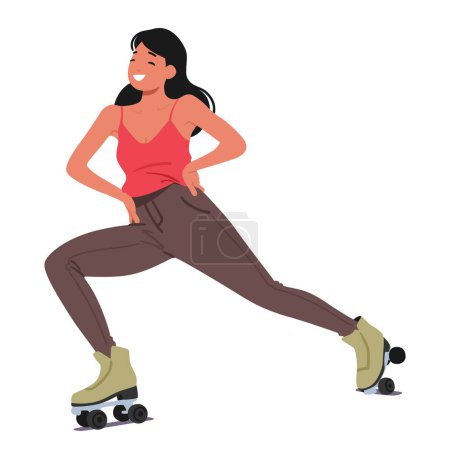 Vibrant Teen Girl Character Glides Effortlessly On Roller Skates, Making Stunts and Tricks. Laughter Fills The Air As She Navigates The Rink With Graceful Agility. Cartoon People Vector Illustration