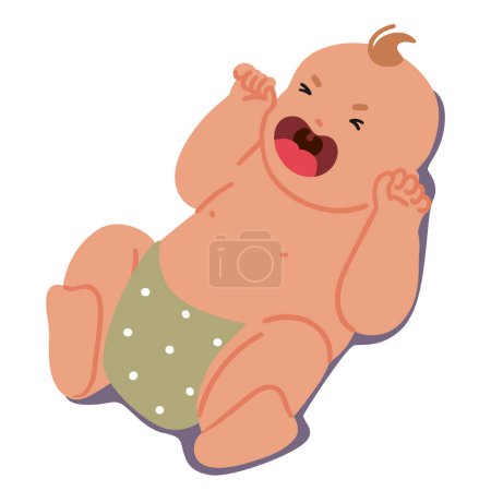 Tiny, Helpless Infant Character Lies On Its Back, Emitting Plaintive Cries. Vulnerable Baby Expresses Needs Through the Yells, Seeking Comfort And Care, Feel Cramps. Cartoon People Vector Illustration