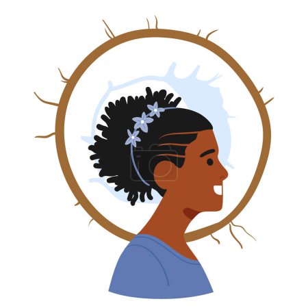 Téléchargez les illustrations : Portrait Avatar vectoriel de profil de femme noire rayonnante et habilitée, met en valeur la force et la beauté avec des yeux captivants, cheveux ornés de fleurs vibrantes, reflétant son riche patrimoine et sa résilience - en licence libre de droit