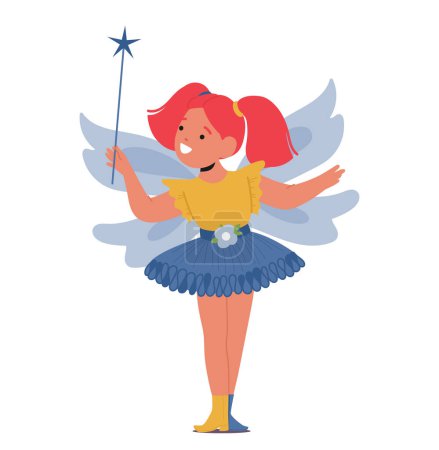 Illustration for Little Girl Sparkles With Enchantment, Adorned In Magical Fairy Costume, Her Eyes Gleaming With Innocence, As Delicate Wings Flutter Behind Her, Casting A Whimsical Spell. Cartoon Vector Illustration - Royalty Free Image
